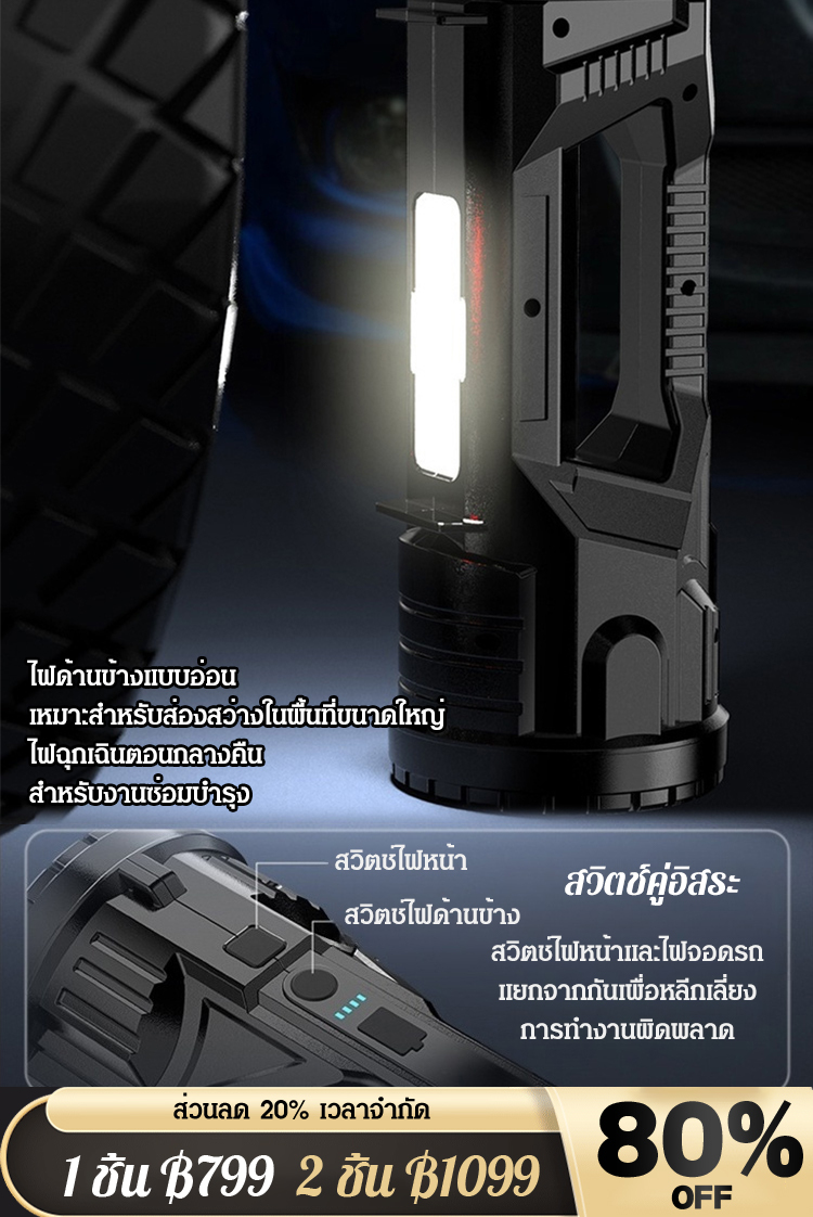  [ไม่กลัวความมืด] ไฟฉายมือถือแรงสูงขนาดใหญ่