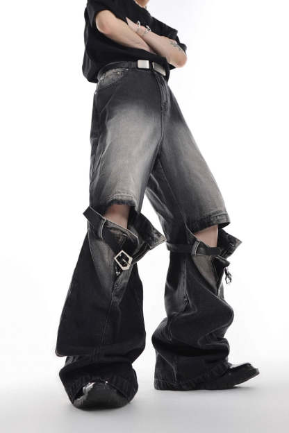 Double Belt Straight Jeans