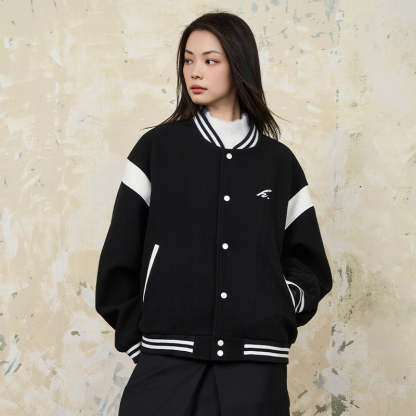 Contrast Stitching Embroidered Varsity Jacket
