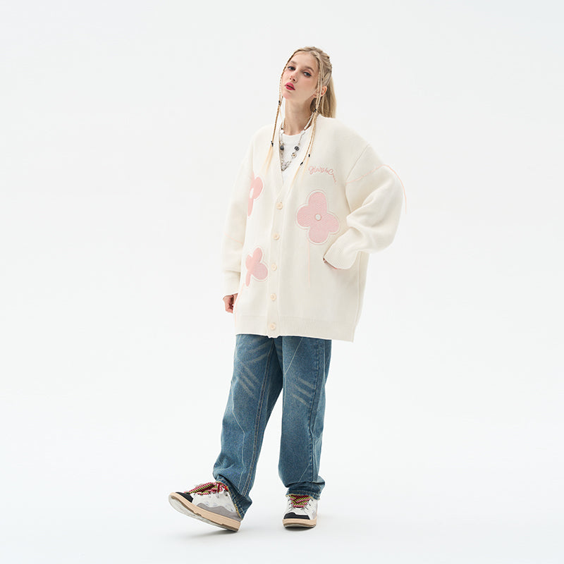 Handpainted Flowers Knitted Cardigan