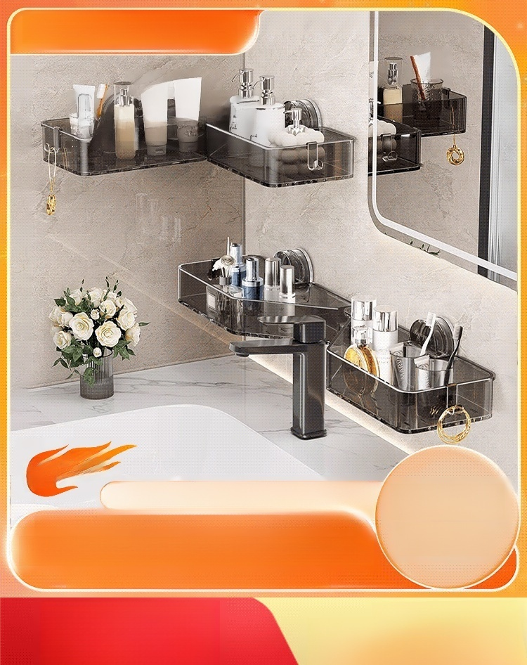 【สินค้าใหม่】ชั้นวางของอ่างล้างมือแบบถ้วยดูดสุญญากาศไม่ต้องเจาะ