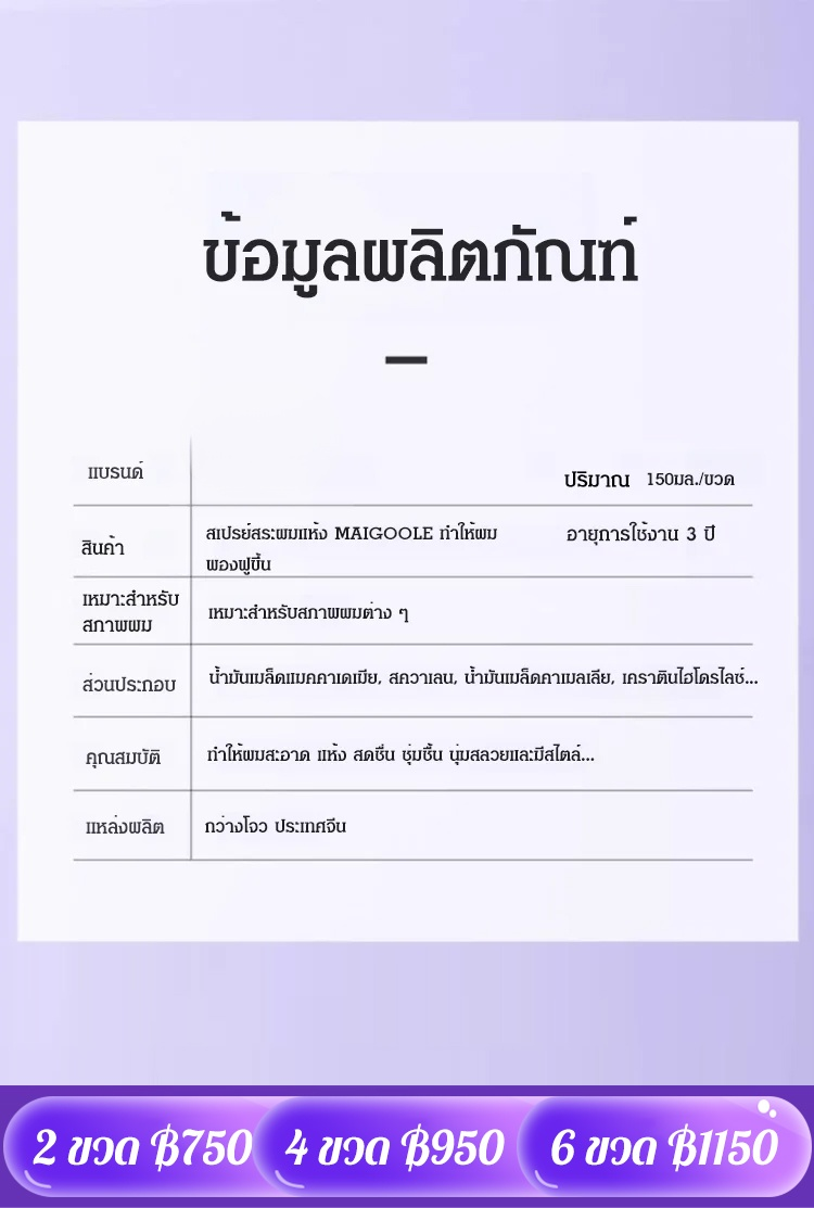 สเปรย์สระผมแห้ง MAIGOOLE ทำให้ผม พองฟูขึ้น