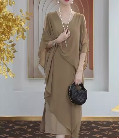 เดรสผ้าไหมหม่อนหรูหราแบบวินเทจ