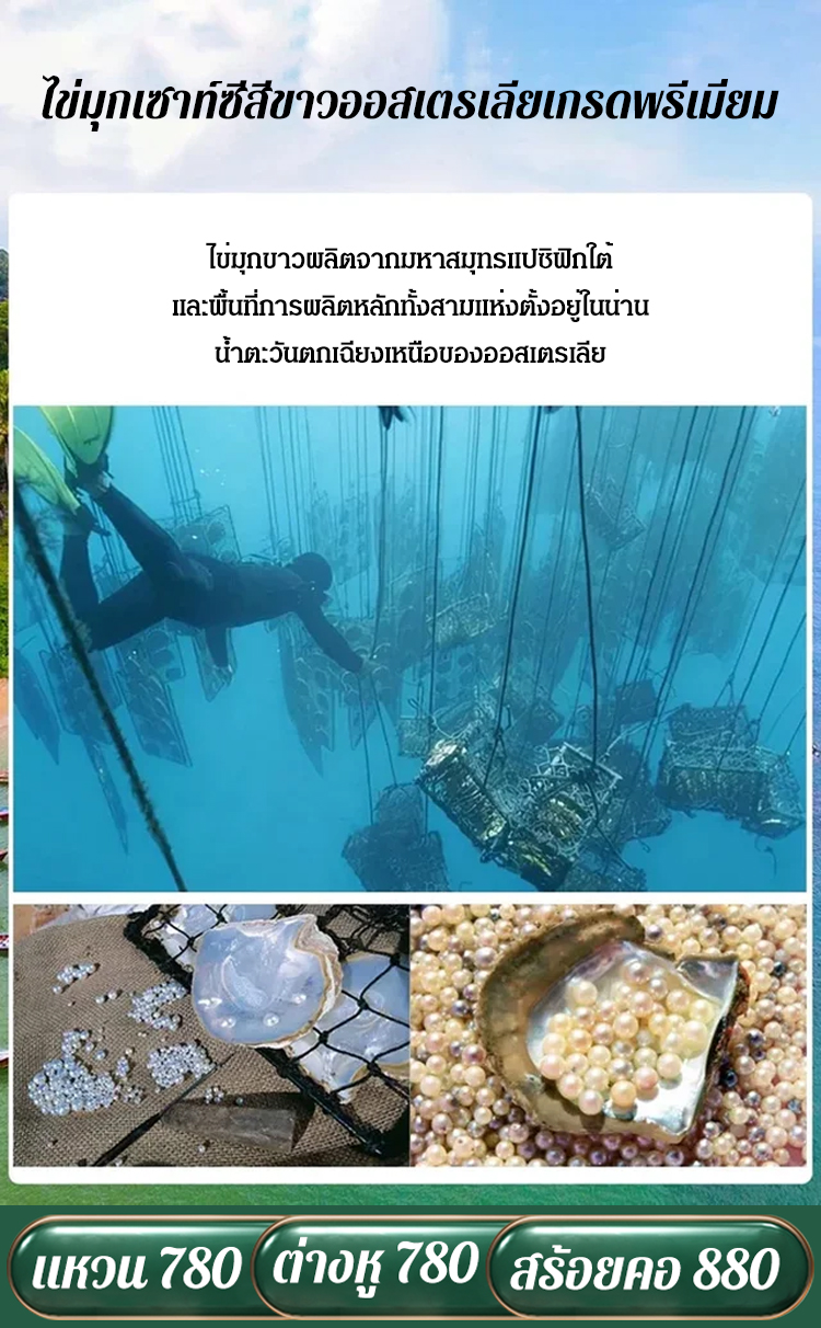 ชุดสร้อยคอ แหวน ต่างหู ฝังไข่มุกธรรมชาติ แต่งเพชร เซต 4 ชิ้น