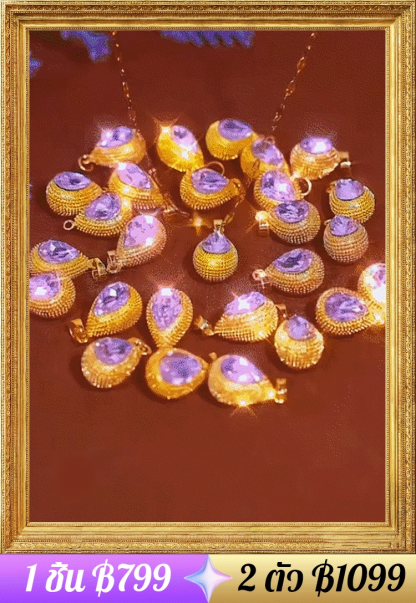 【ซื้อสร้อยคอแถมต่างหูคู่รุ่นเดียวกัน】สร้อยคอหยดน้ำเพทายสีม่วง