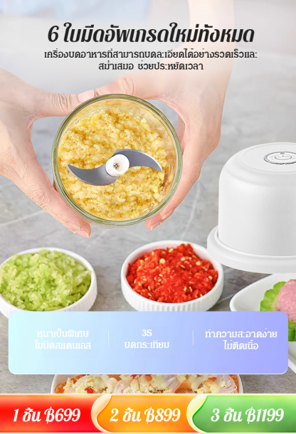 เครื่องบดกระเทียมไฟฟ้า【บดใน 5 วินาที】