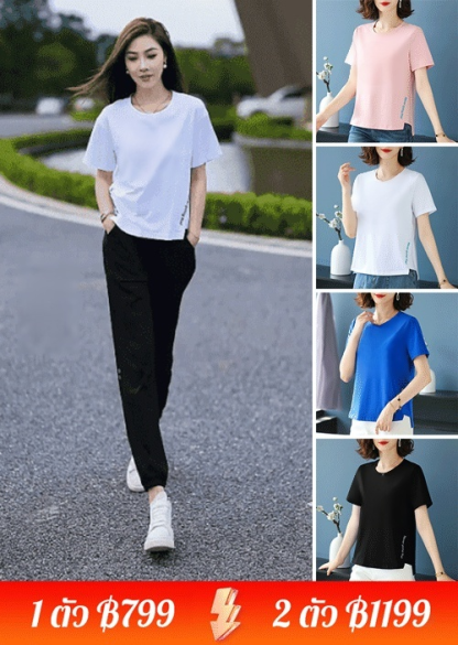 เสื้อยืดแขนสั้นสไตล์กีฬาของผู้หญิง