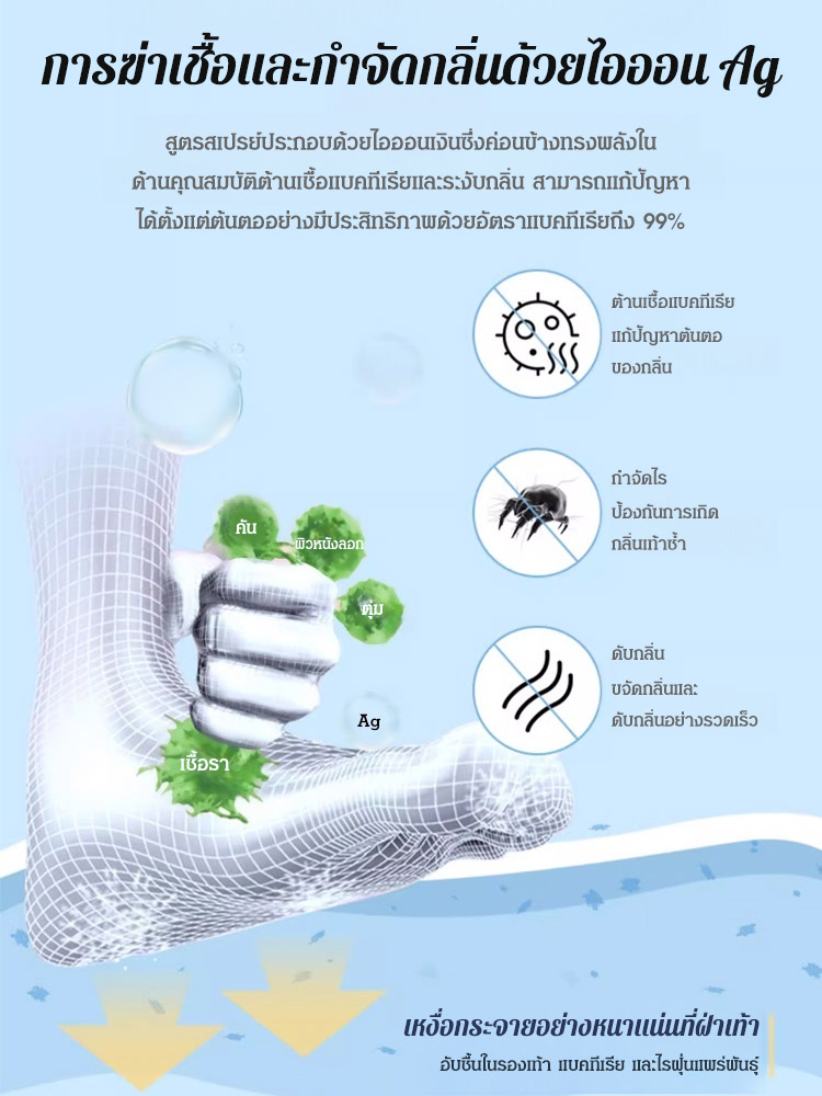 สเปรย์ดับกลิ่นรองเท้าและถุงเท้าซิลเวอร์ไอออน กำจัดเชื้อรา  99%