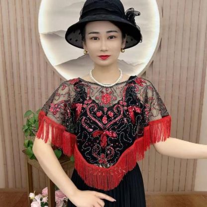 ผ้าคลุมไหล่ปักเลื่อมพร้อมพู่