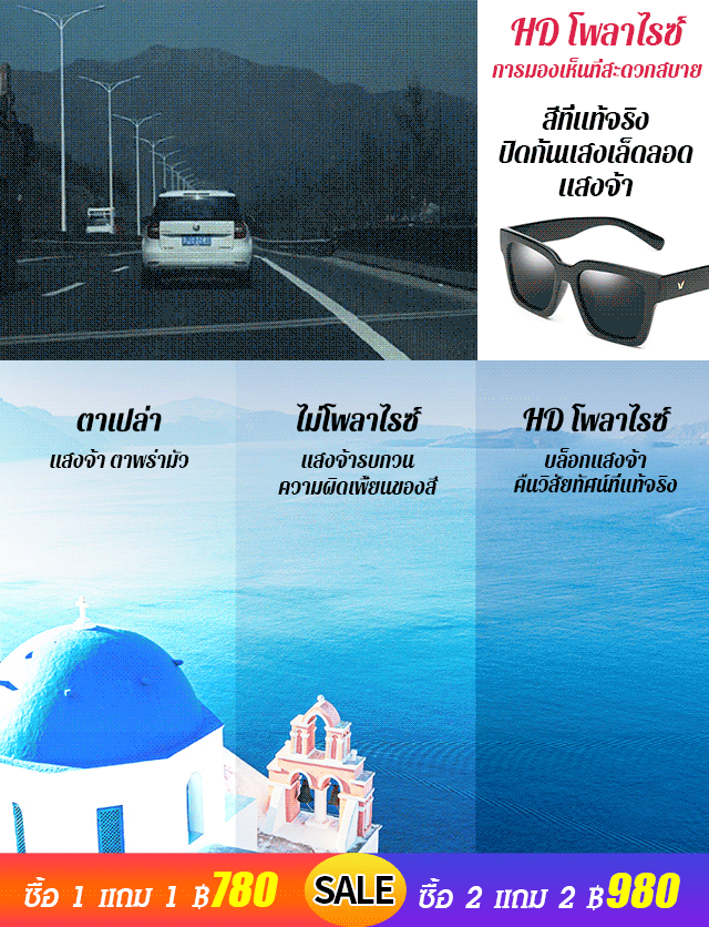 แว่นกันแดดโพลาไรซ์แบบซีทรูระดับ HD