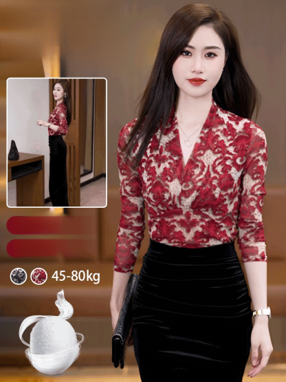 แฟชั่นเสื้อลูกไม้แขนยาวลดอายุ