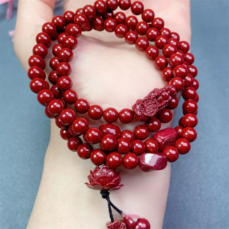 [นำโชค] สร้อยข้อมือลูกปัดจูซา 108 อัน แกะลายดอกบัว