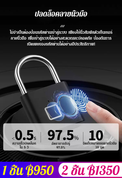 กุญแจสแกนลายนิ้วมืออัจฉริยะ กันน้ำ กันขโมย