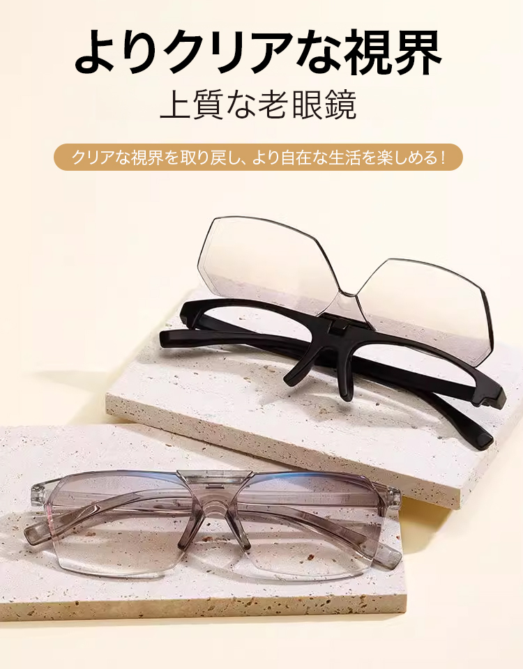 レンズ180°回転ブルーライトカット老眼鏡