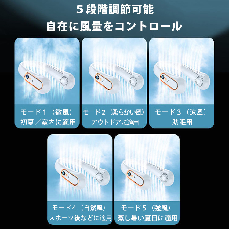 【首掛け扇風機】静音、USB充電、首掛け、ひんやり、大風量