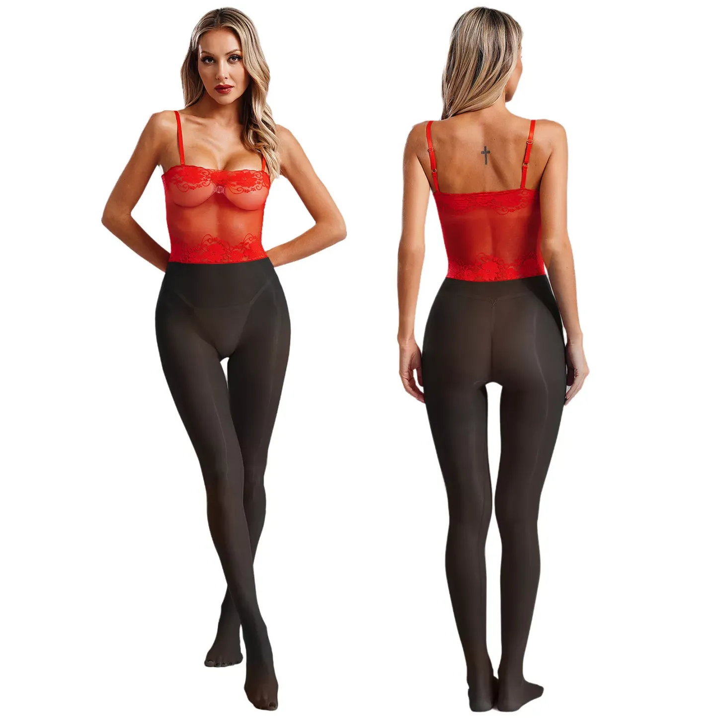 Lace tube top camisole shiny stockings