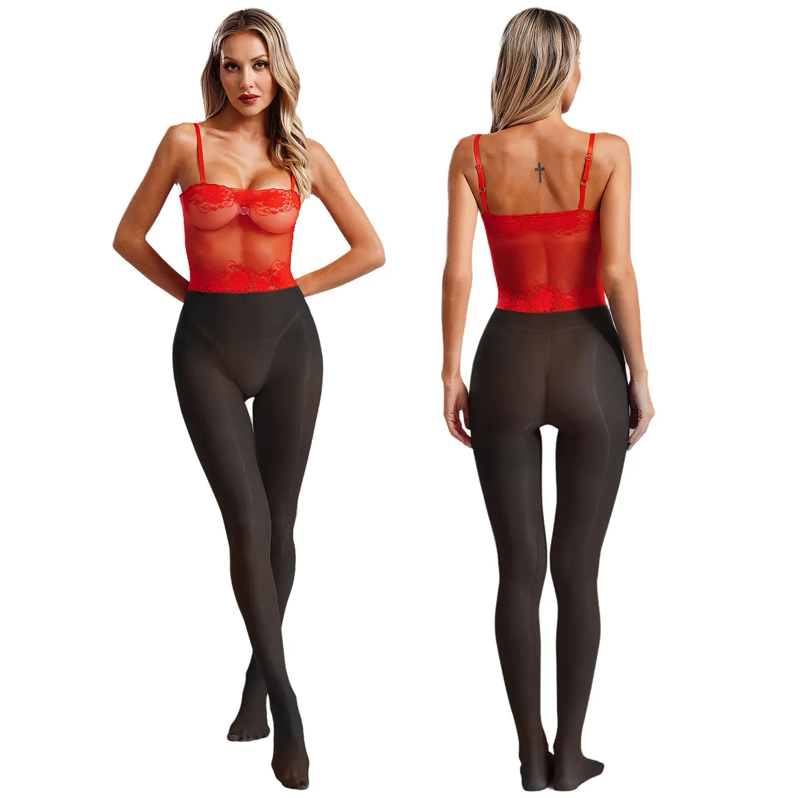 Lace tube top camisole shiny stockings