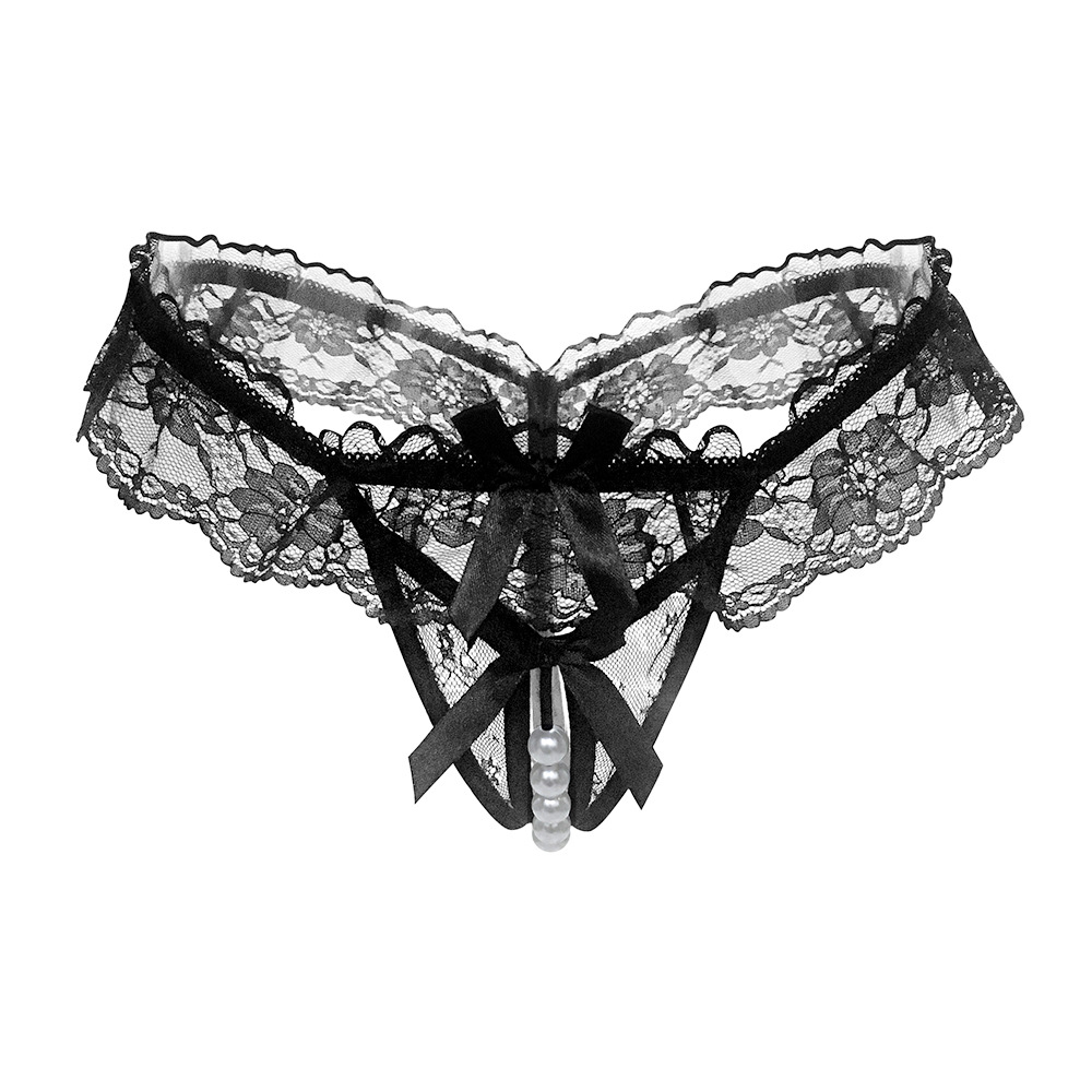 Lace crotchless thong