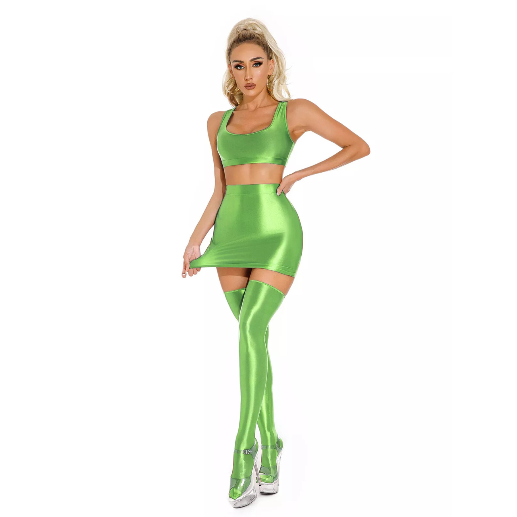 Sexy high waist elastic hip skirt 3 piece set