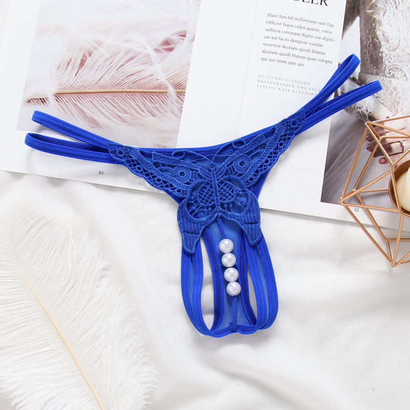 Embroidered Sexy Transparent Hollow Pearl Thong