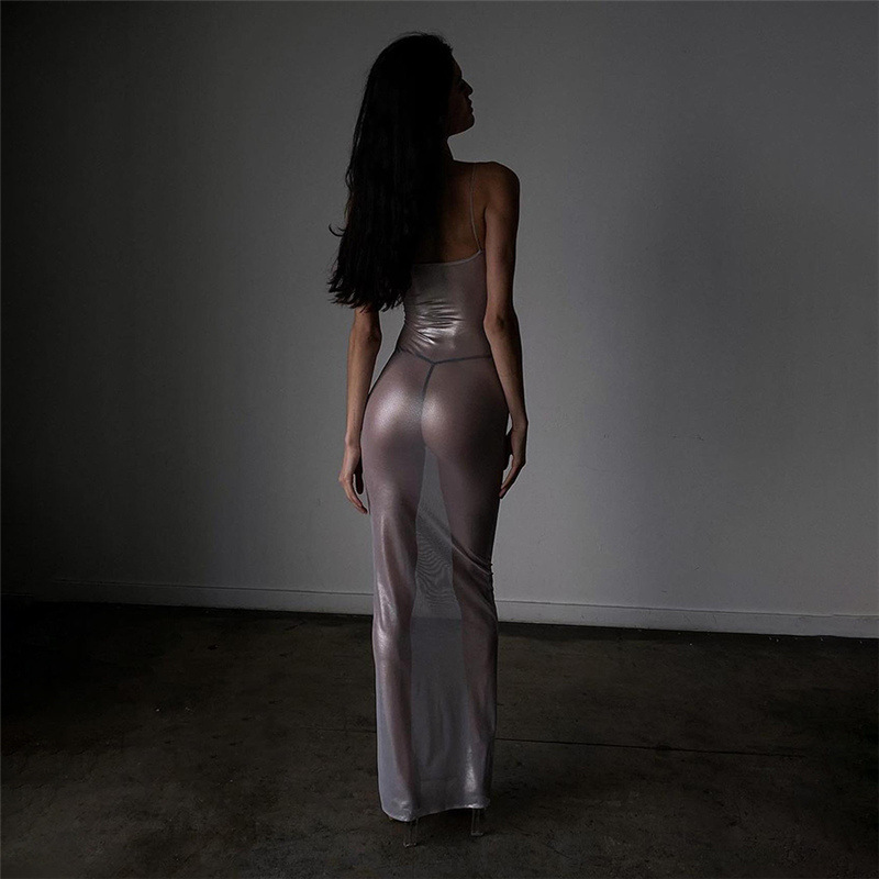 Nightclub fashion hot girl sexy see-through slim suspender dress