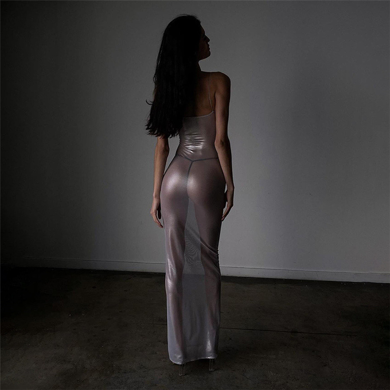 Nightclub fashion hot girl sexy see-through slim suspender dress