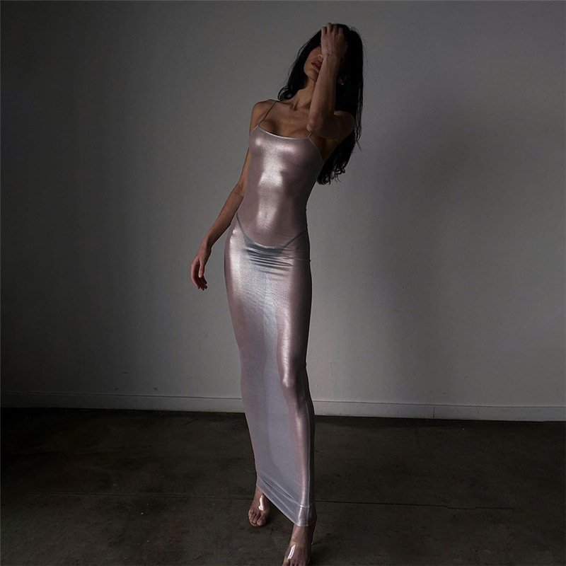 Nightclub fashion hot girl sexy see-through slim suspender dress
