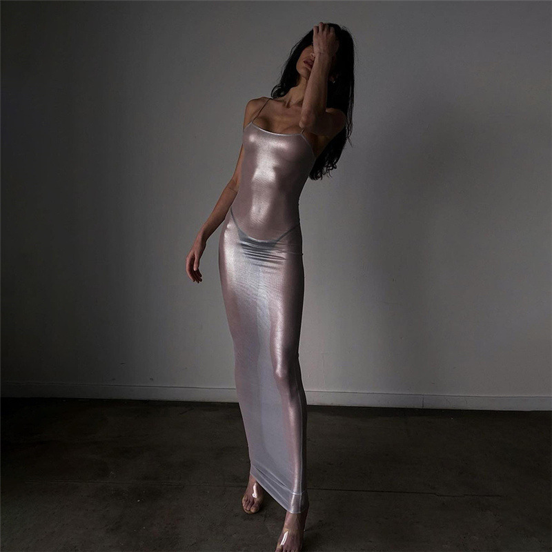 Nightclub fashion hot girl sexy see-through slim suspender dress