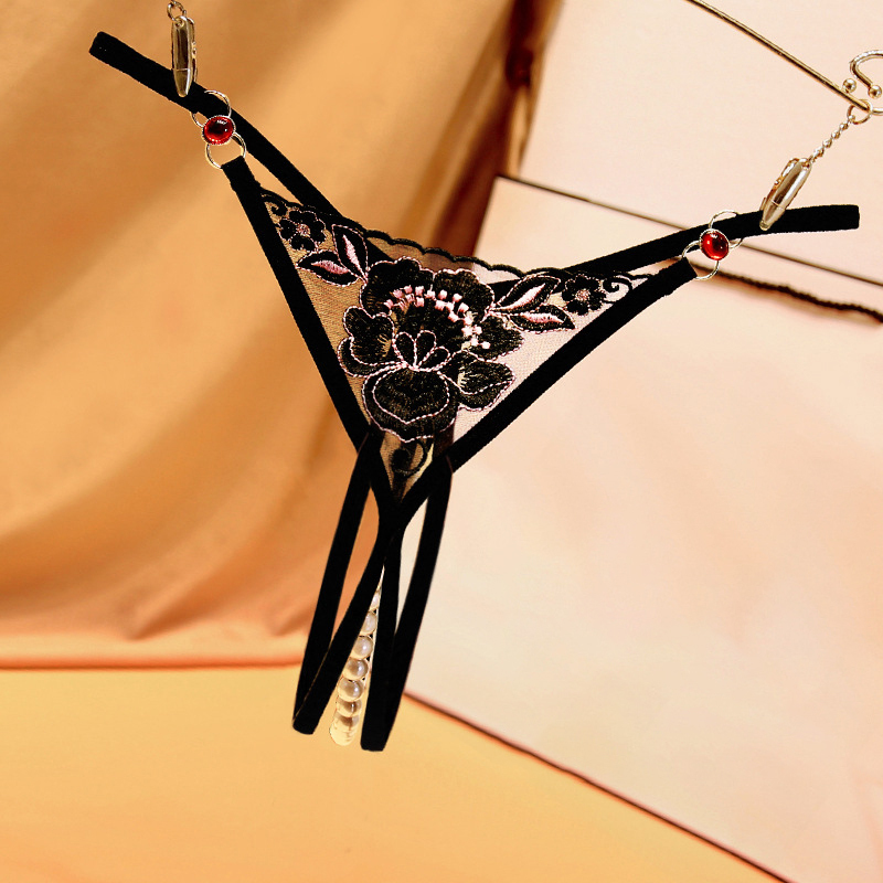 See-through embroidered crotchless sexy panties