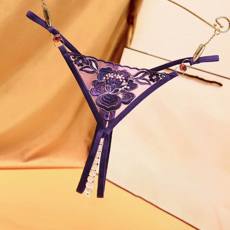 See-through embroidered crotchless sexy panties