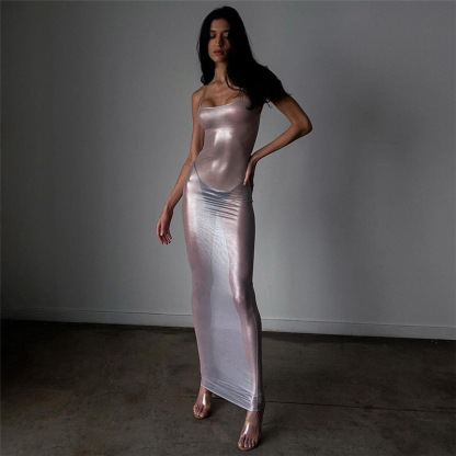 Nightclub fashion hot girl sexy see-through slim suspender dress