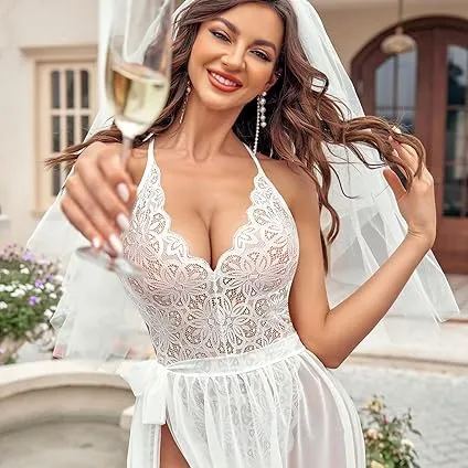Sexy suspender deep V nightdress