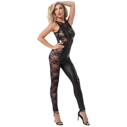 Glitter Lace Panel Zip-Up Bodysuit