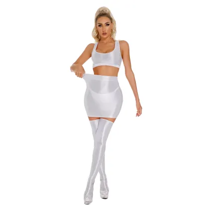 Sexy high waist elastic hip skirt 3 piece set
