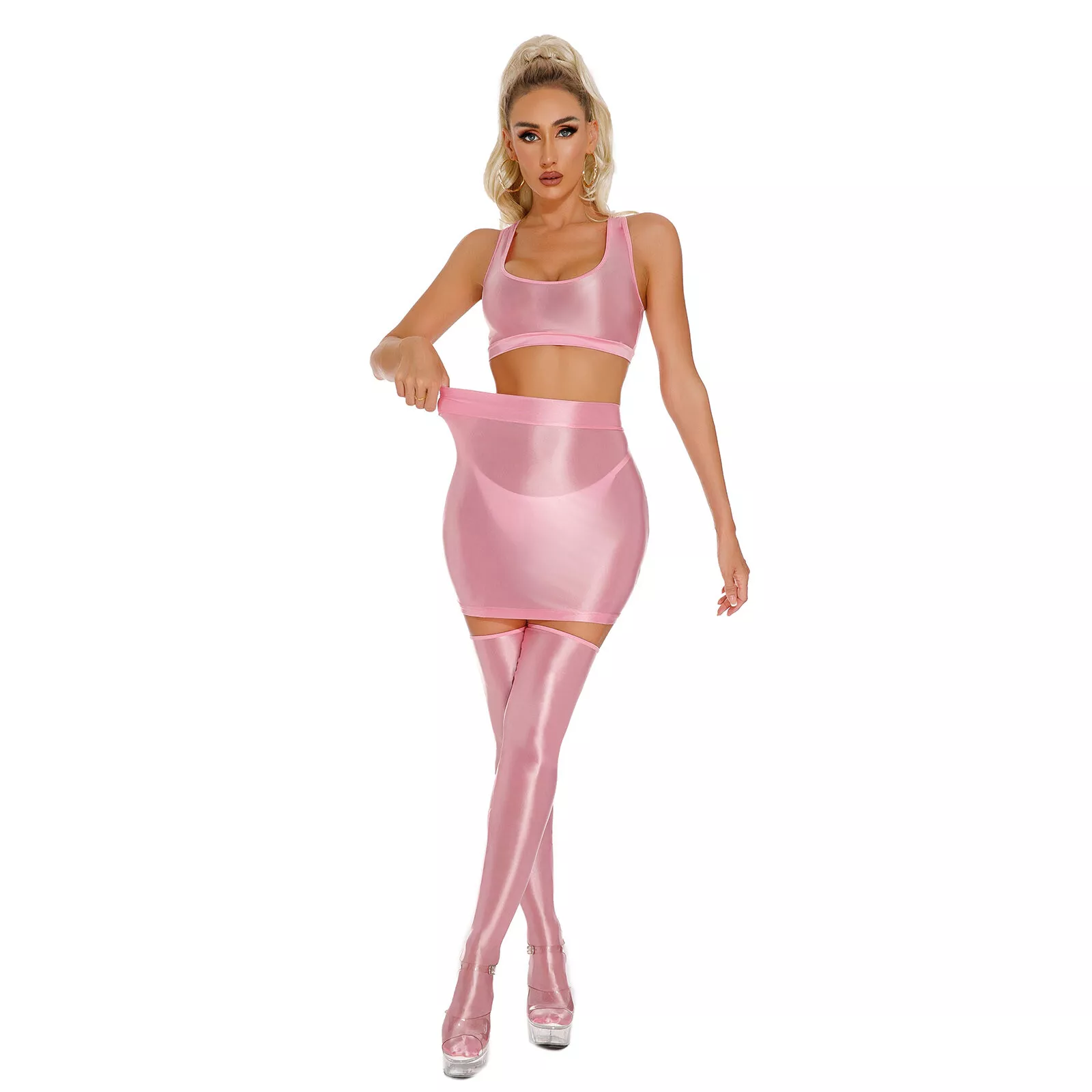 Sexy high waist elastic hip skirt 3 piece set