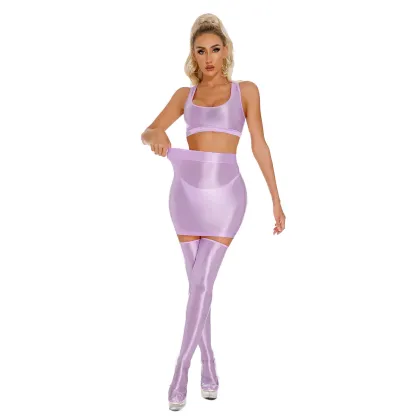 Sexy high waist elastic hip skirt 3 piece set