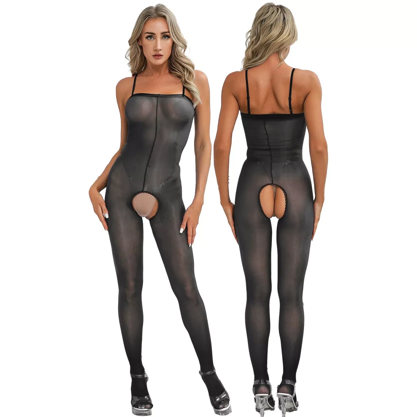 Suspender tube top open crotch body stockings