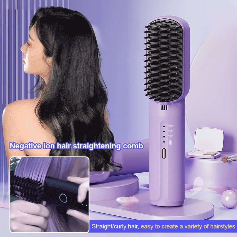 [Negative ions do not hurt hair] Portable cordless mini hair straightening comb