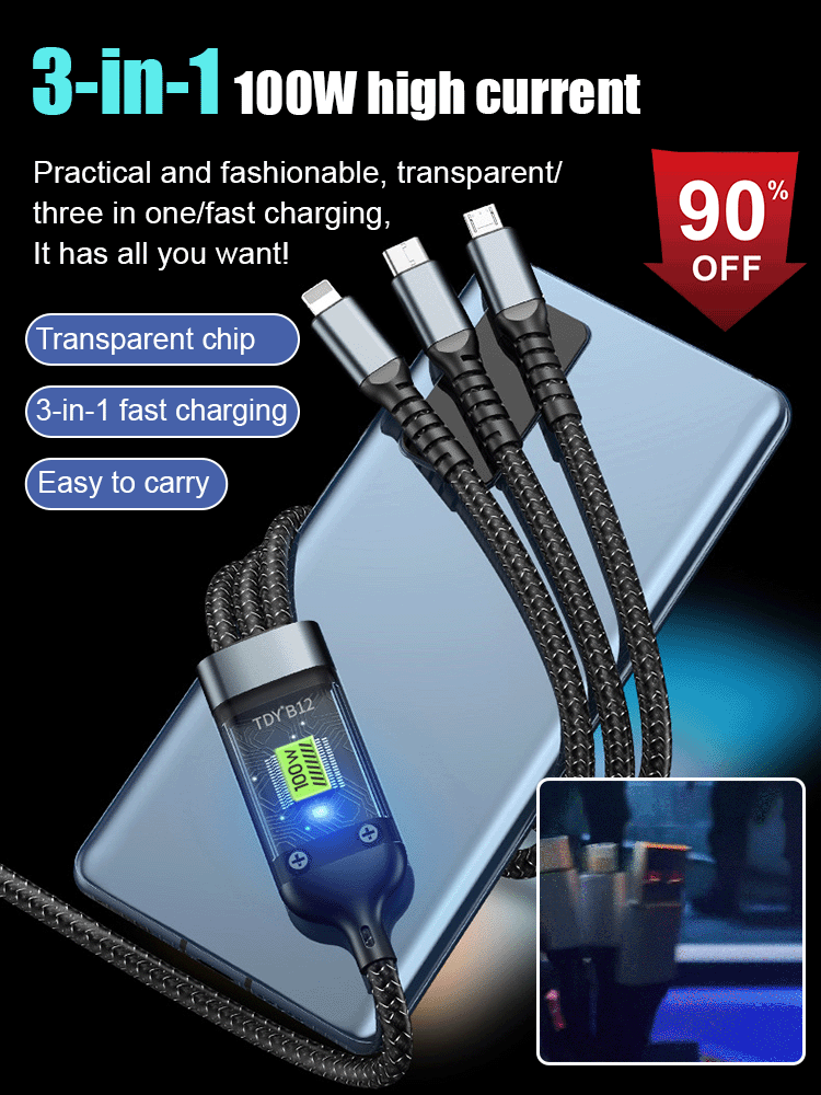 Transparent Luminous Super Fast Charging 3-in-1 Data Cable