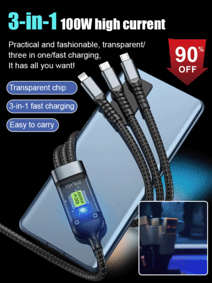 Transparent Luminous Super Fast Charging 3-in-1 Data Cable