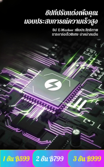 สายชาร์จเร็ว PD พร้อมไฟหลากสี