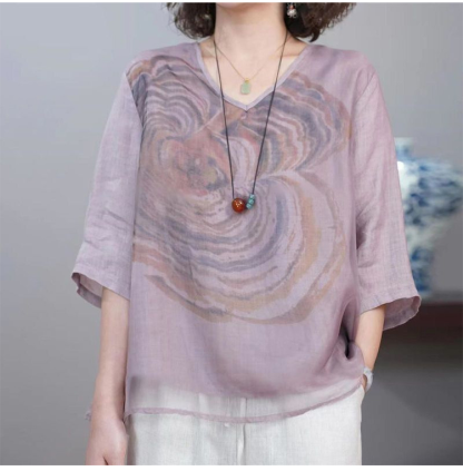 เสื้อยืดแขนสั้นผ้าไหมสไตล์วินเทจรุ่นใหม่ในฤดูกาลนี้