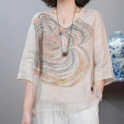 เสื้อยืดแขนสั้นผ้าไหมสไตล์วินเทจรุ่นใหม่ในฤดูกาลนี้
