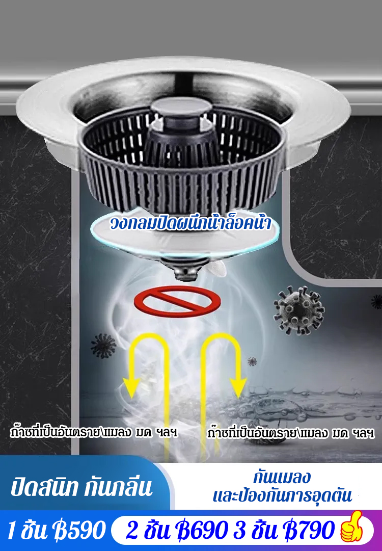 [ป้องกันกลิ่นและไม่อุดตัน] สะดืออ่างล้างจานแบบกด