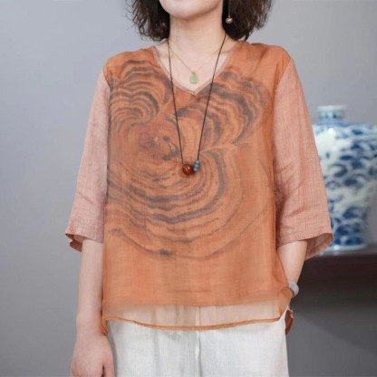 เสื้อยืดแขนสั้นผ้าไหมสไตล์วินเทจรุ่นใหม่ในฤดูกาลนี้