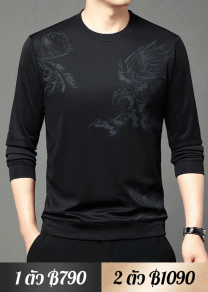 【รุ่นฮิตขายดี】เสื้อสวมหัวลายพิมพ์นกอินทรีสไตล์ธุรกิจ