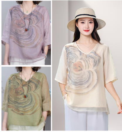 เสื้อยืดแขนสั้นผ้าไหมสไตล์วินเทจรุ่นใหม่ในฤดูกาลนี้