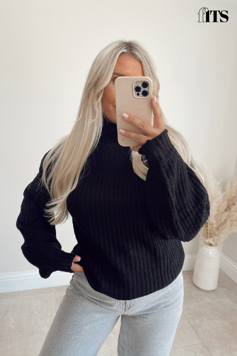 Roll Neck Ribbed Knitted Jumper