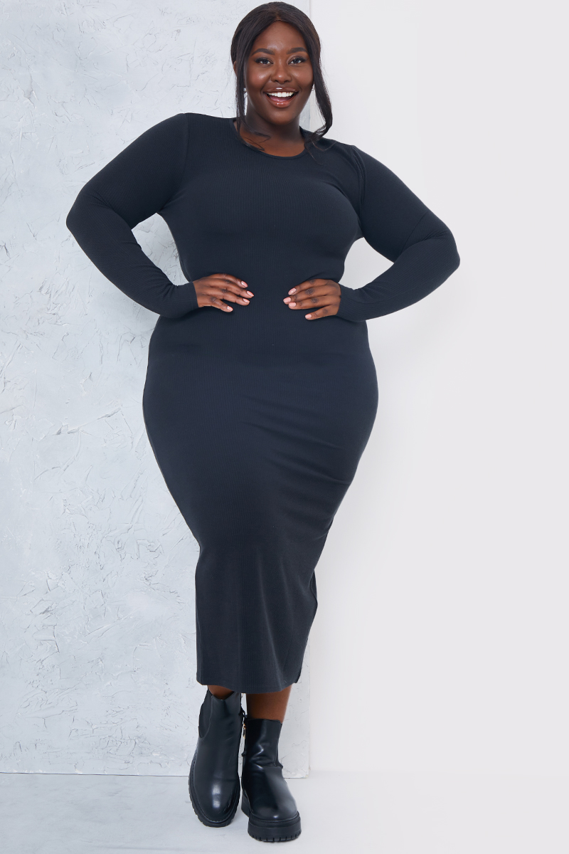 Ribbed Crew Neck Midi Dress
