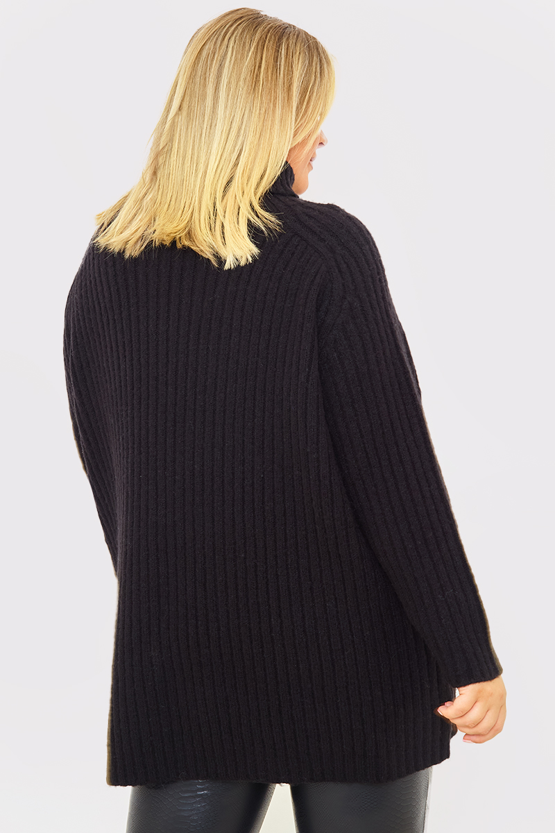 Roll Neck Longline Knitted Jumper